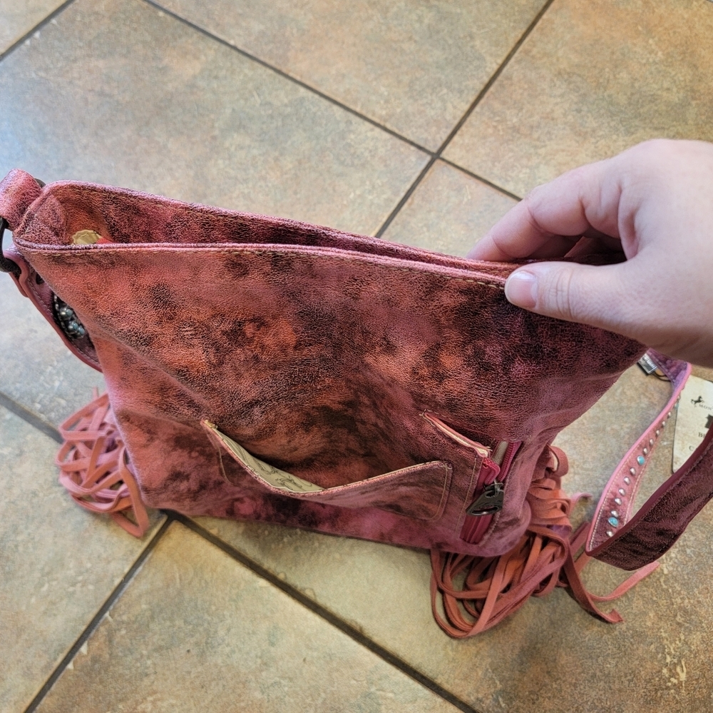 NWT Montana West Concealed Carry Pink Crossbody Turquoise, studs, Frindge - Picture 7 of 16